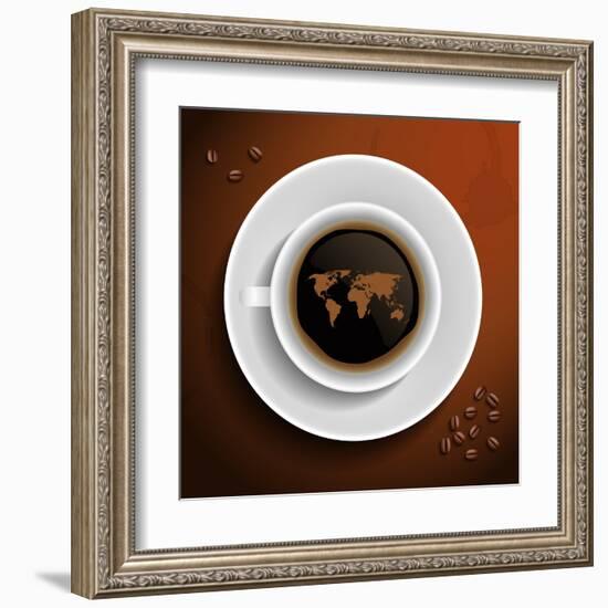 World Map In Coffee Cup-MiloArt-Framed Art Print