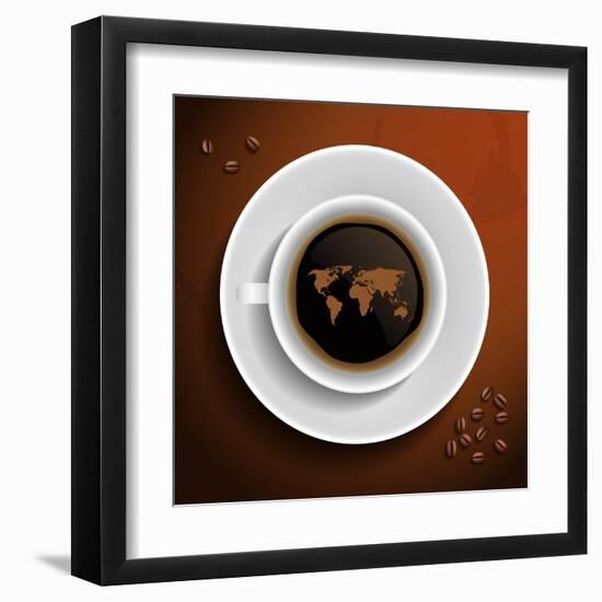 World Map In Coffee Cup-MiloArt-Framed Art Print