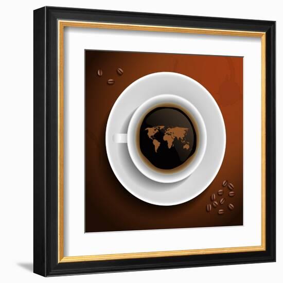 World Map In Coffee Cup-MiloArt-Framed Art Print