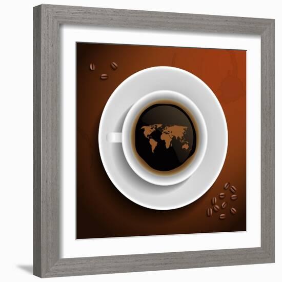 World Map In Coffee Cup-MiloArt-Framed Art Print