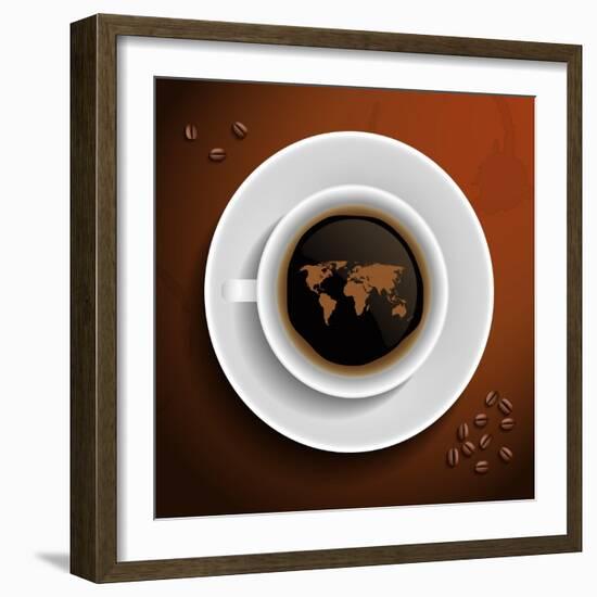 World Map In Coffee Cup-MiloArt-Framed Art Print