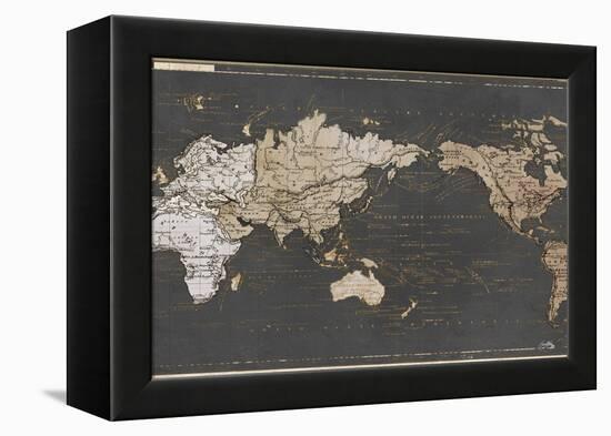 World Map in Gold and Gray-Elizabeth Medley-Framed Stretched Canvas