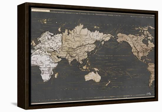 World Map in Gold and Gray-Elizabeth Medley-Framed Stretched Canvas