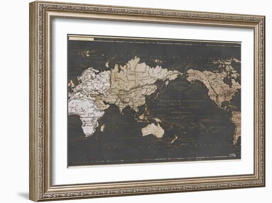 World Map in Gold and Gray-Elizabeth Medley-Framed Art Print