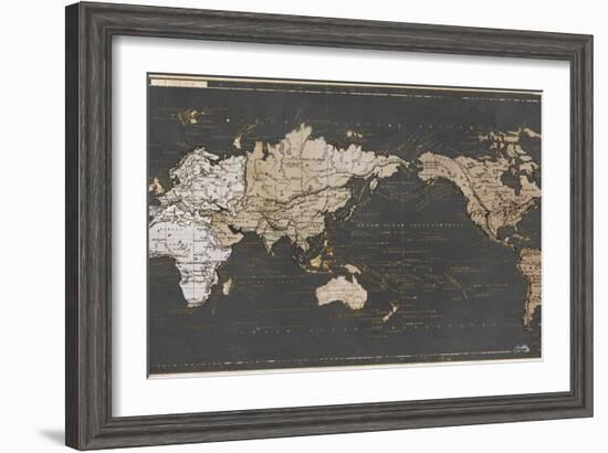 World Map in Gold and Gray-Elizabeth Medley-Framed Art Print