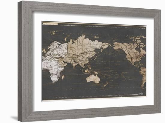 World Map in Gold and Gray-Elizabeth Medley-Framed Art Print