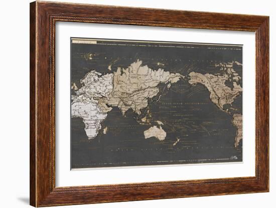 World Map in Gold and Gray-Elizabeth Medley-Framed Art Print