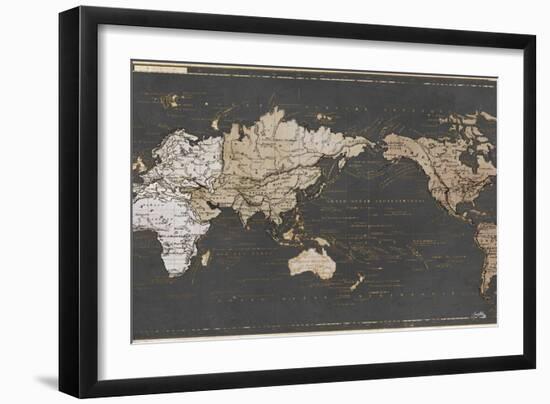 World Map in Gold and Gray-Elizabeth Medley-Framed Art Print