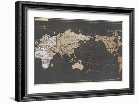 World Map in Gold and Gray-Elizabeth Medley-Framed Art Print