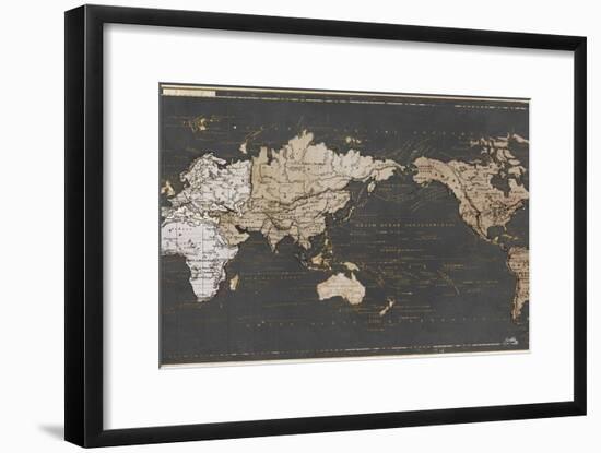 World Map in Gold and Gray-Elizabeth Medley-Framed Premium Giclee Print