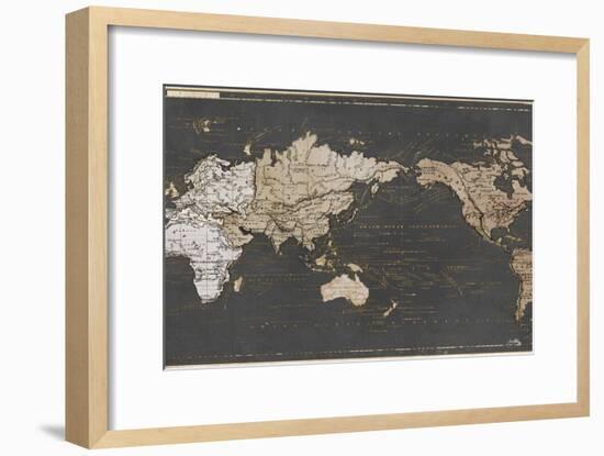 World Map in Gold and Gray-Elizabeth Medley-Framed Premium Giclee Print