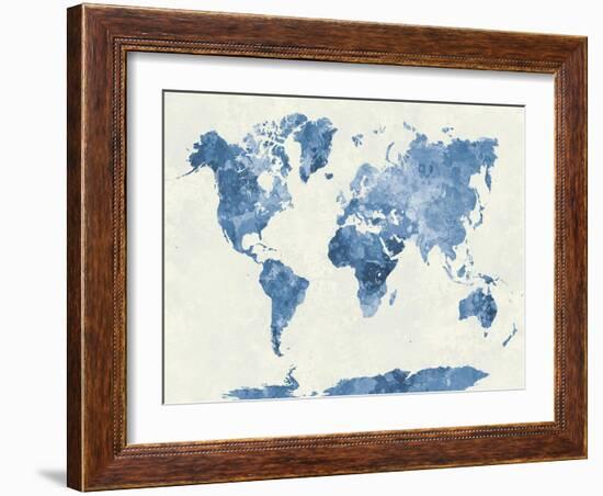 World Map in Watercolor Blue-paulrommer-Framed Art Print