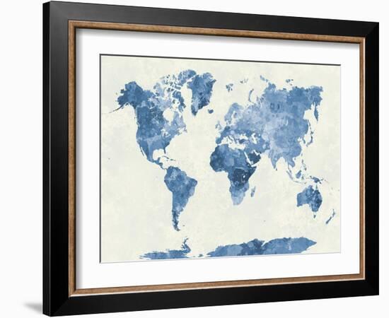 World Map in Watercolor Blue-paulrommer-Framed Art Print