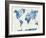 World Map in Watercolor Blue-paulrommer-Framed Art Print