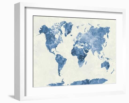 World Map in Watercolor Blue-paulrommer-Framed Art Print