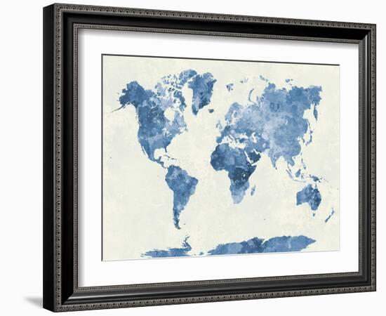 World Map in Watercolor Blue-paulrommer-Framed Art Print