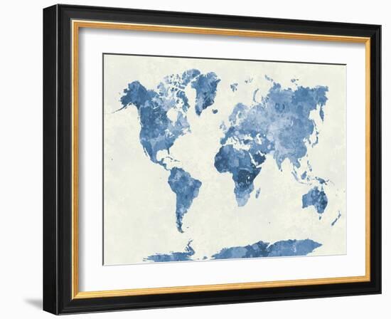 World Map in Watercolor Blue-paulrommer-Framed Art Print