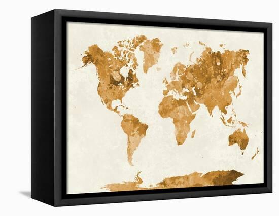 World Map in Watercolor Orange-paulrommer-Framed Stretched Canvas