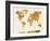 World Map in Watercolor Orange-paulrommer-Framed Art Print