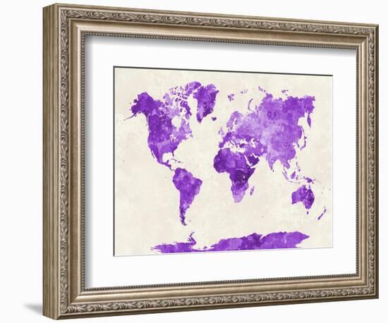 World Map in Watercolor Purple-paulrommer-Framed Art Print