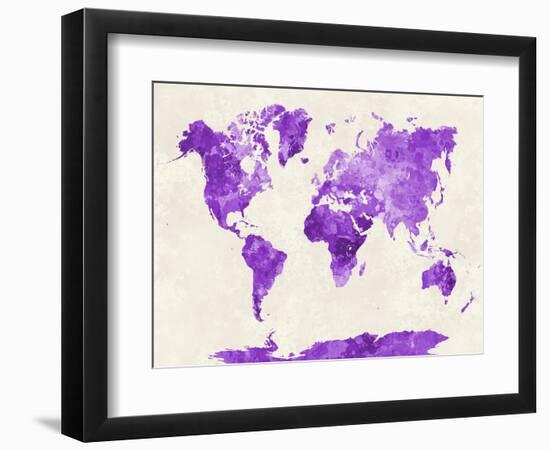 World Map in Watercolor Purple-paulrommer-Framed Art Print