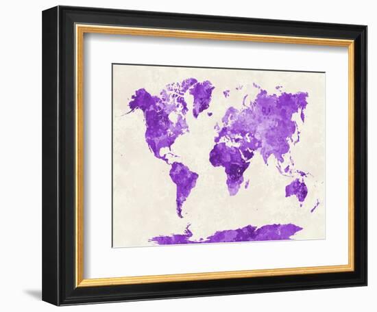 World Map in Watercolor Purple-paulrommer-Framed Art Print