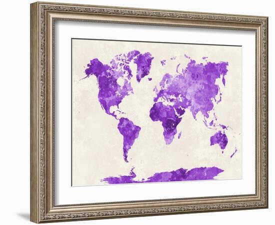 World Map in Watercolor Purple-paulrommer-Framed Art Print