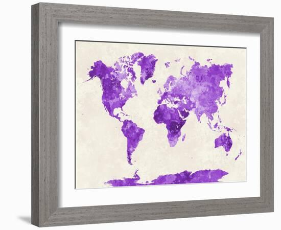 World Map in Watercolor Purple-paulrommer-Framed Art Print