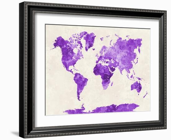 World Map in Watercolor Purple-paulrommer-Framed Art Print