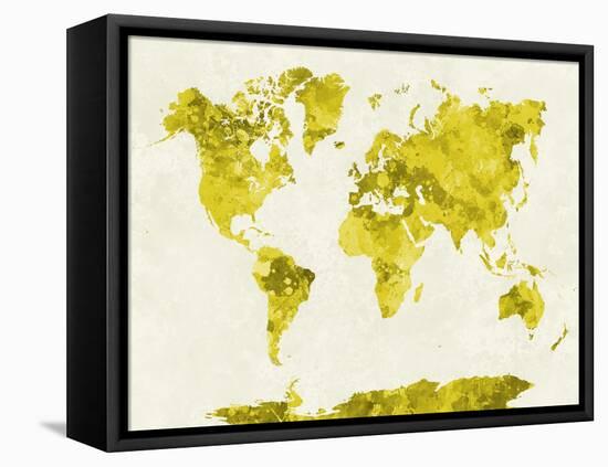 World Map in Watercolor Yellow-paulrommer-Framed Stretched Canvas