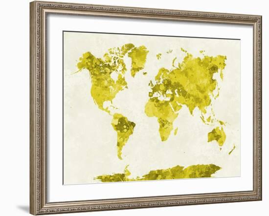 World Map in Watercolor Yellow-paulrommer-Framed Art Print
