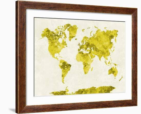 World Map in Watercolor Yellow-paulrommer-Framed Art Print