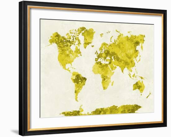 World Map in Watercolor Yellow-paulrommer-Framed Art Print