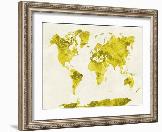 World Map in Watercolor Yellow-paulrommer-Framed Art Print