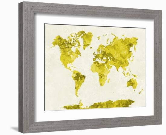 World Map in Watercolor Yellow-paulrommer-Framed Art Print