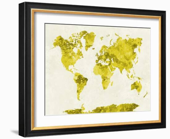 World Map in Watercolor Yellow-paulrommer-Framed Art Print