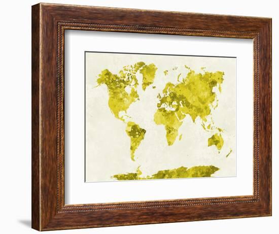 World Map in Watercolor Yellow-paulrommer-Framed Art Print