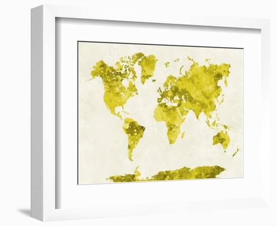 World Map in Watercolor Yellow-paulrommer-Framed Art Print