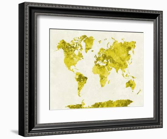 World Map in Watercolor Yellow-paulrommer-Framed Art Print