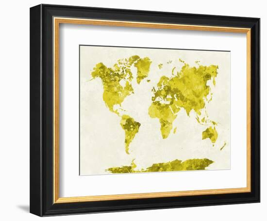 World Map in Watercolor Yellow-paulrommer-Framed Art Print