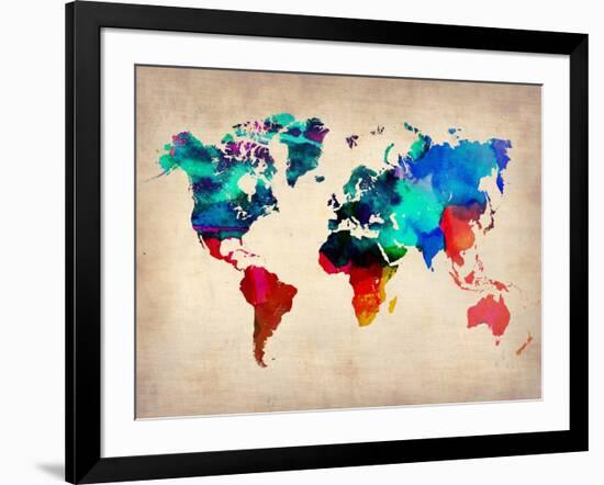 World Map in Watercolor-null-Framed Art Print