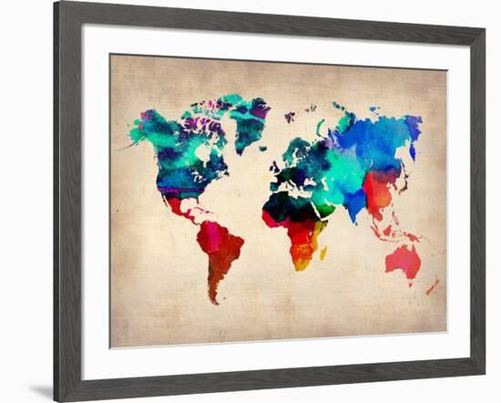 World Map in Watercolor-null-Framed Art Print