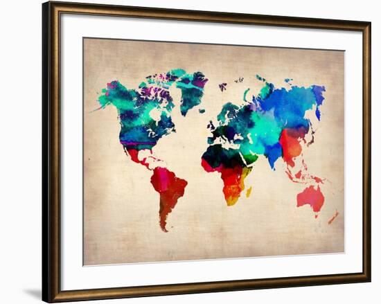 World Map in Watercolor-null-Framed Art Print