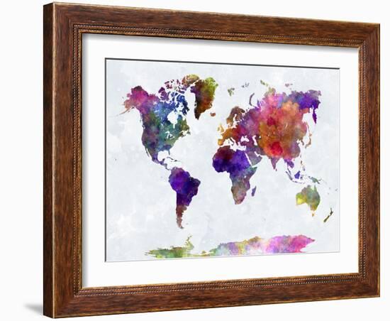 World Map in Watercolorpurple and Blue-paulrommer-Framed Art Print