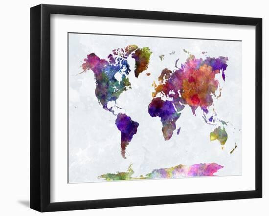 World Map in Watercolorpurple and Blue-paulrommer-Framed Art Print