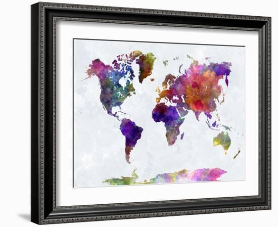 World Map in Watercolorpurple and Blue-paulrommer-Framed Art Print