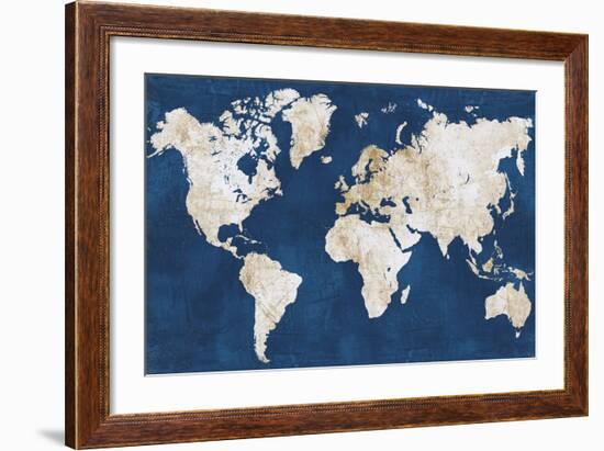 World Map NavyGold-Alicia Vidal-Framed Art Print