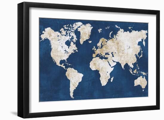 World Map NavyGold-Alicia Vidal-Framed Art Print