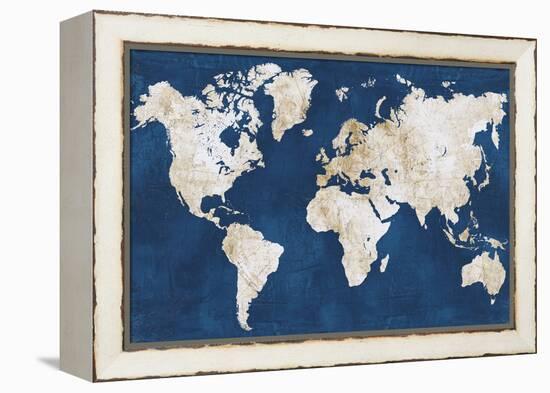 World Map NavyGold-Alicia Vidal-Framed Stretched Canvas