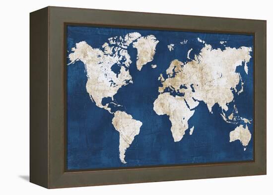 World Map NavyGold-Alicia Vidal-Framed Stretched Canvas